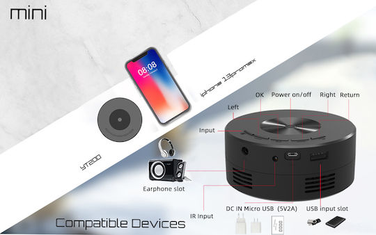 YT200 Mini Projector LCD Λάμπας LED με Ενσωματωμένα Ηχεία