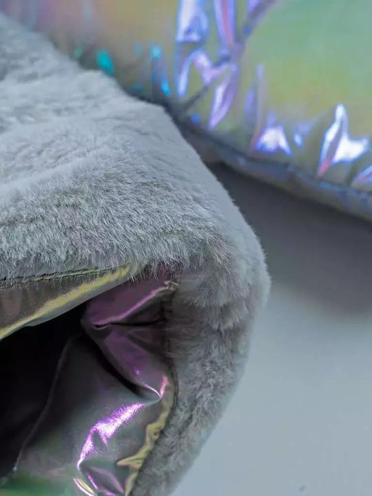 Kids Quilted Short Coat with Hood Silver