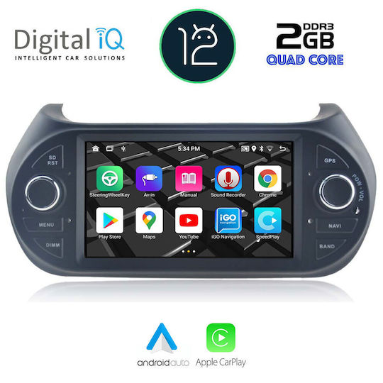 Digital IQ Car Audio System for Peugeot Bipper / Partner Fiat Fiorino / Qubo Citroen Nemo / Berlingo 2008-2018 (Bluetooth/USB/AUX/WiFi/GPS/Apple-Carplay/Android-Auto/CD) with Touch Screen 7"