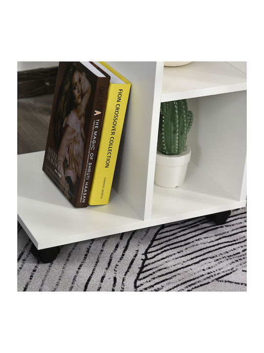 Masă Laterală Rectangulară Din Lemn Cu Roți Albă L58xL35xÎ45cm