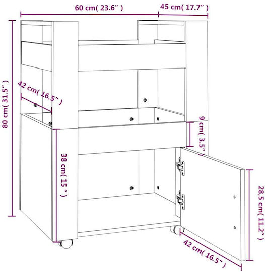 vidaXL Τρόλεϊ Κουζίνας Ξύλινο 3 Θέσεων Μπεζ 60x45x80cm