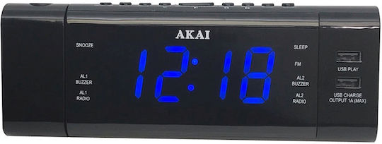AKAI Tabletop Digital Clock LED with Alarm Clock and Radio Black ACR-3888