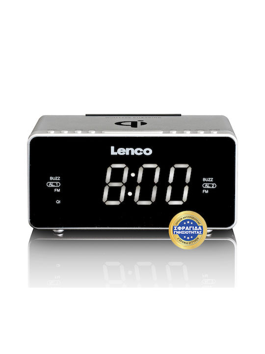 Lenco CR-550 Silver Tabletop Digital Clock LED with Alarm Clock and Radio Silver