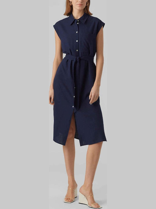 Summer Midi Shirt Dress Navy Blue