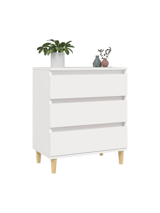 Wooden Chest of Drawers with 3 Drawers White 60x35x70cm