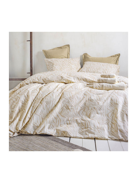 Rythmos Bettbezug-Set Baumwolle Einzelbett mit Kissenbezug 160x250 Austin Beige