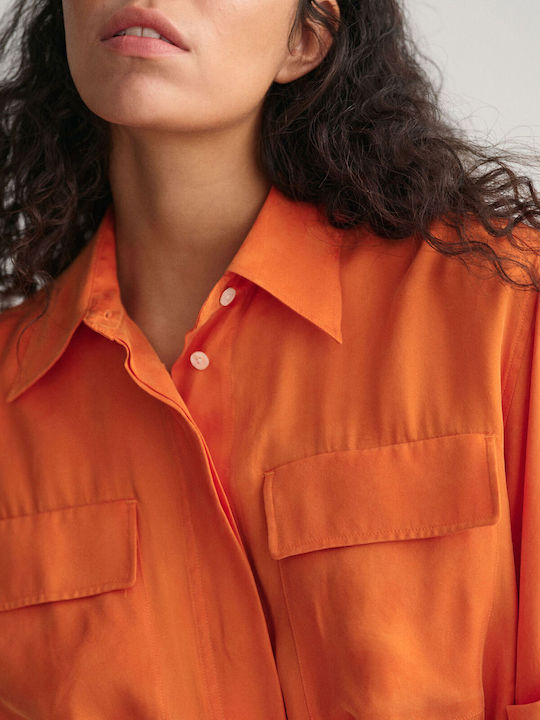 Summer Midi Shirt Dress Orange