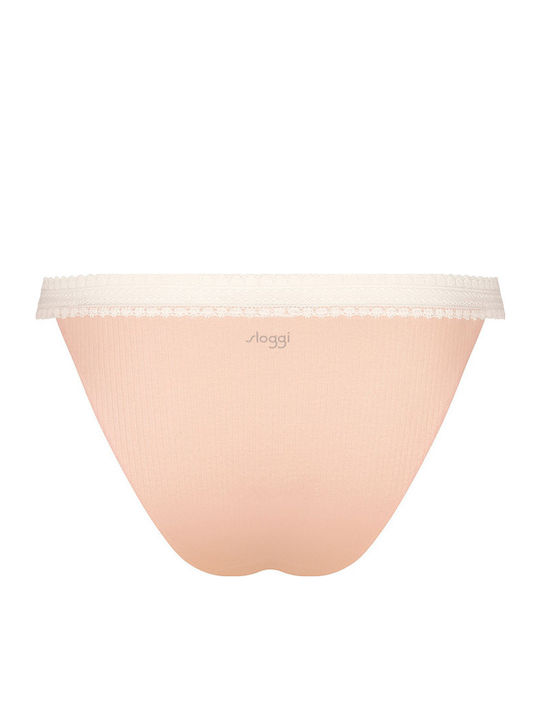 Go Ribbed H Tanga Βαμβακερά Femei Slip 2Pack Roz