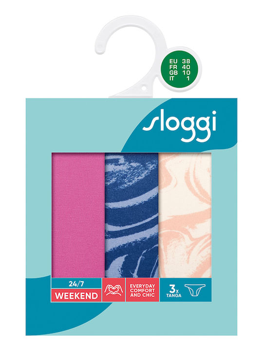 24/7 Weekend H Tanga Βαμβακερά Women's Slip 3Pack Fuchsia/Blue/Beige