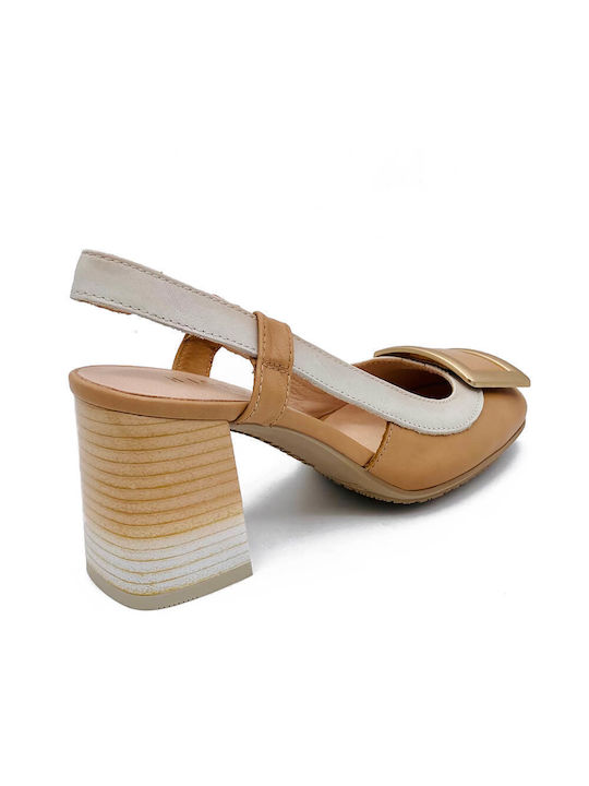 Hispanitas Leather Beige Medium Heels with Strap