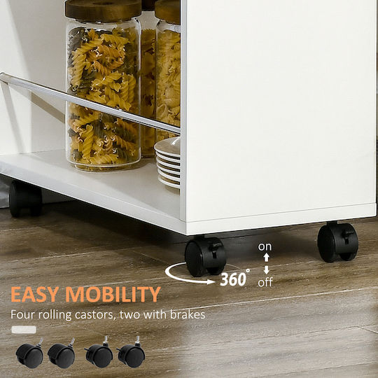 HomCom Тролей Кухненски Inox 3 Позиции Бял 50x25x85см