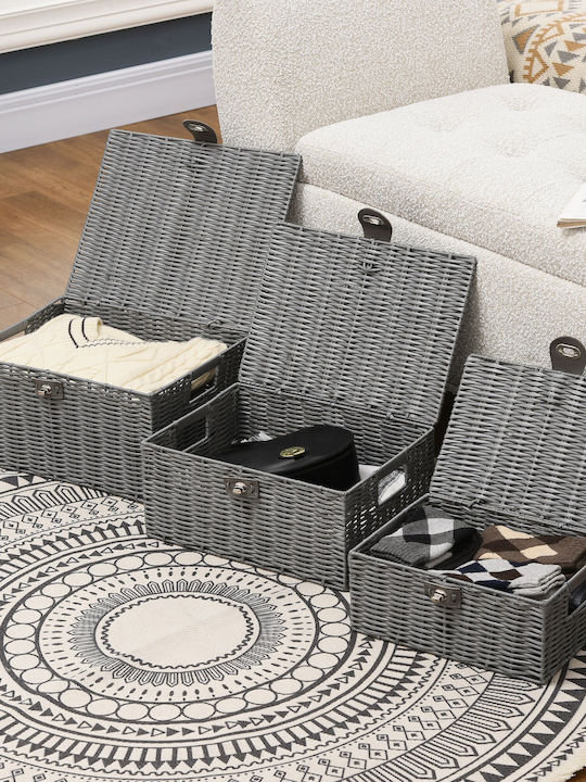 HomCom Set dekorative Körbe mit Deckel & Griffen Gray 3Stück