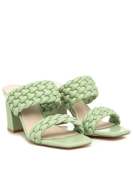 Envie Shoes Women's Sandals with Chunky Medium Heel In Green Colour