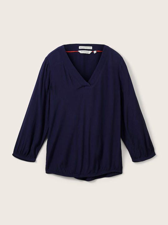 Women's Blouse with 3/4 Sleeve & V Neckline Blue