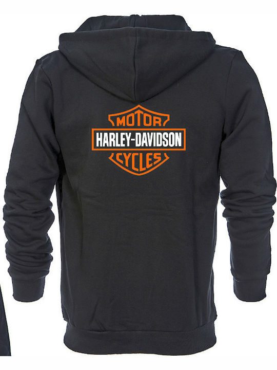 Rock Deal Harley-Davidson Φούτερ Ζακέτα με Κουκούλα Μαύρη Βαμβακερή