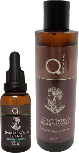 Qure Homme IQ Beard & Moustache Grooming Set with Beard Wash 200ml, Beard and Face Dry Oil 30ml & Beard Brush
