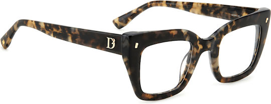 Dsquared2 Plastic Eyeglass Frame Cat Eye Brown Tortoise D2 0099 ACI