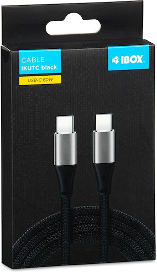 iBox Плетен USB 2.0 Кабел USB-C Мъжки - USB-C 60W Захранване (PD) Черен 2м IKUTC2B