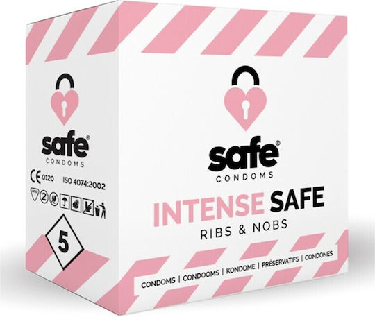 Safe Condoms Προφυλακτικά Intense Safe Ribs & Nobs 36τμχ 52mm με Ραβδώσεις
