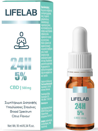 Lifelab Lifelab 24h Допълнение от Коноп на Капки 500 mg с 5% CBD с Вкус Цитрусови Плодове 10 ml