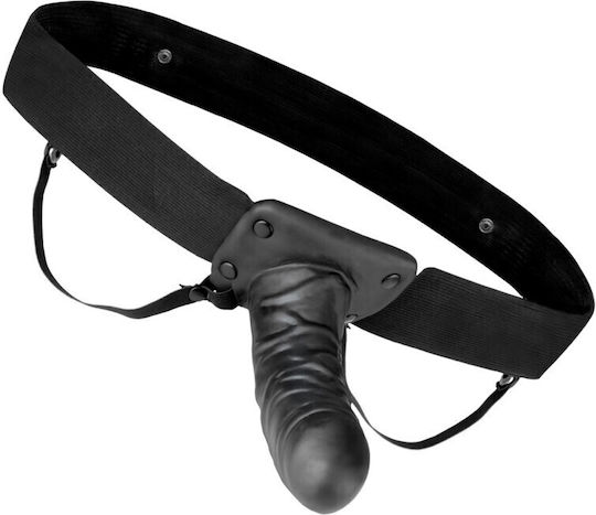 Lux Fetish Hollow Strap-On Harness with Dildo 17cm and Vibration in Black Color