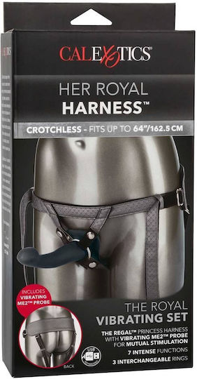 Calexotics The Royal Vibrating Set Crotchless Strap On Plus Vibrating Probe Harness με Dildo 16.5cm και Δόνηση σε Μαύρο Χρώμα