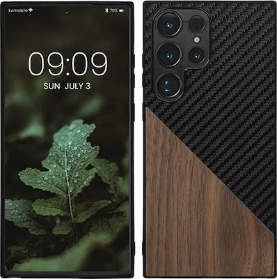 KWmobile Wood Carbon Fiber Umschlag Rückseite Hölzernes / Silikon Dark Brown / Black / Walnut (Galaxy S23 Ultra) 60506.01