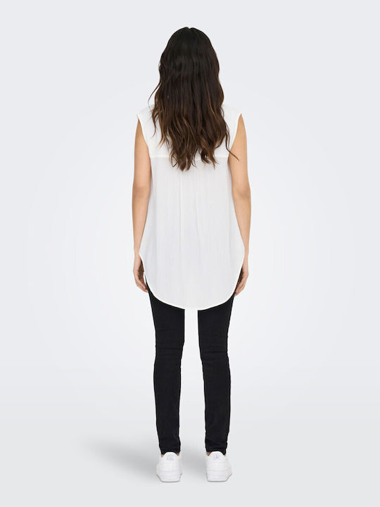 Women's Summer Blouse Sleeveless with V Neckline Cloud Dancer