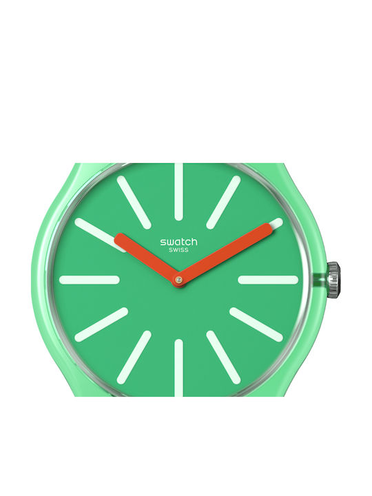 Swatch Meadow Flowers Damen Uhr mit Grün Kautschukarmband
