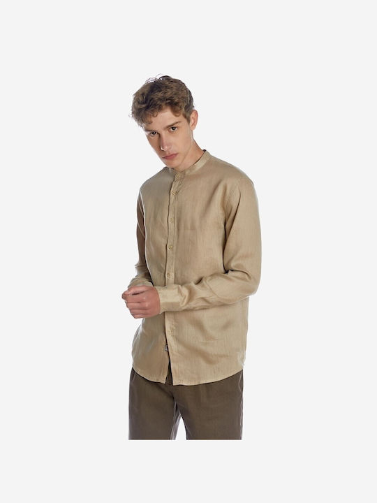 Brokers Jeans Men's Shirt Long Sleeve Linen Dark Beige