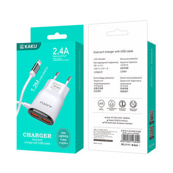 Kaku Charger with Integrated Cable with 2 USB-A Ports Lightning Whites (KSC-488)