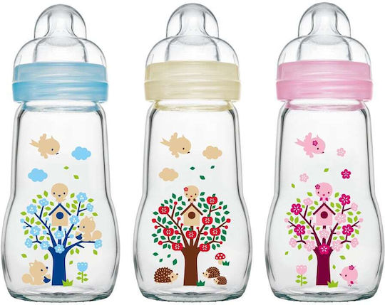 Mam Glas Babyflasche Feel Good mit Silikon Saugflasche für 2+ Monate Rosa Baumhaus - Rosa 260ml