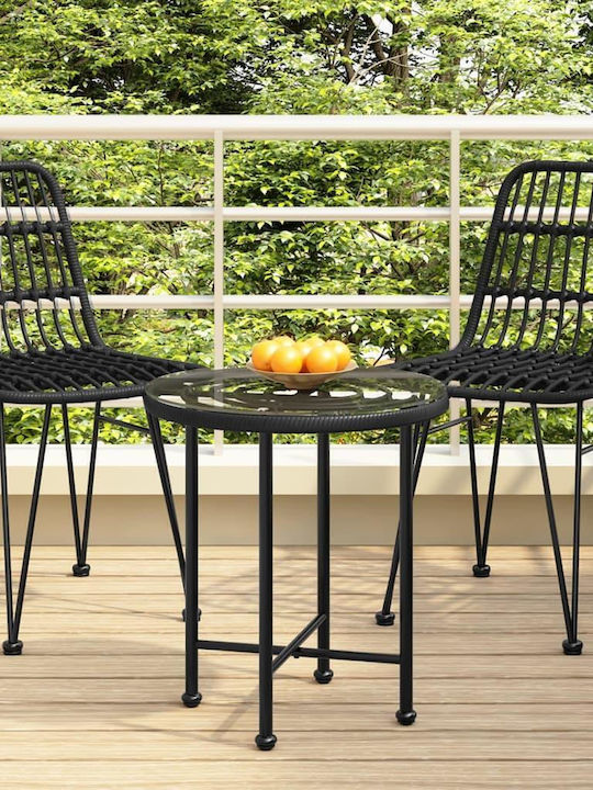 Sitting Room Outdoor Table with Glass Surface and Metal Frame Black Velvet-Black Metal 50x50x55cm