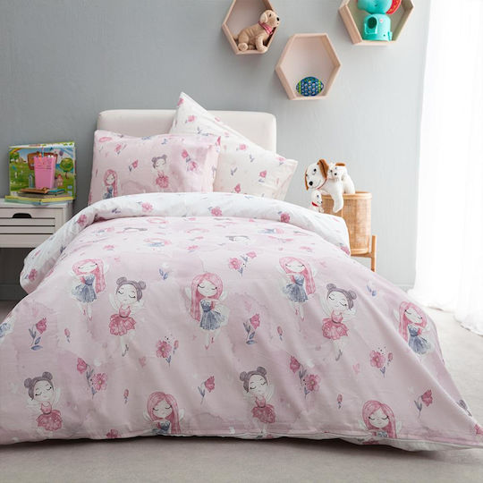 Vesta Home Σετ Παιδική Παπλωματοθήκη Μονή με Μαξιλαροθήκη Βαμβακερή Ροζ & Μωβ 170x240εκ.