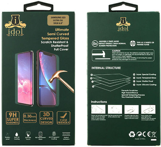 Idol 1991 Semi Curved Finger 3D 0.25mm Full Face Tempered Glass Μαύρο (Galaxy S23 Ultra)