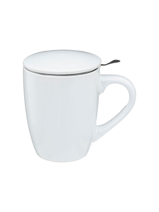 Secret de Gourmet Cană Ceramică cu Capac Albă 320ml