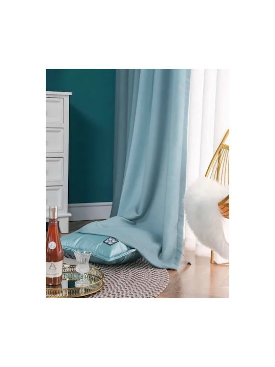 My Home Luxury Curtain with Grommets Velour Satin Petrol Blue 280x270cm