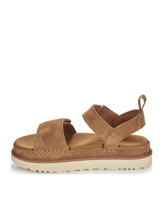 Goldenstar Γυναικεία Σανδάλια Flatforms Καφέ