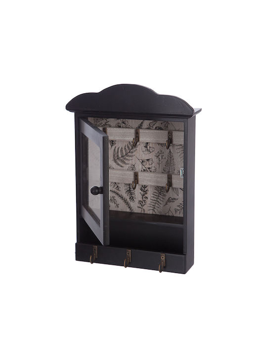 Wooden Wall Key Holder Black Beige Background 9 Hooks 20x7.5x28.5cm