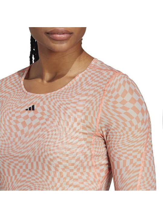 Yoga ST AOP Γυναικεία Μπλούζα Μακρυμάνικη Ροζ