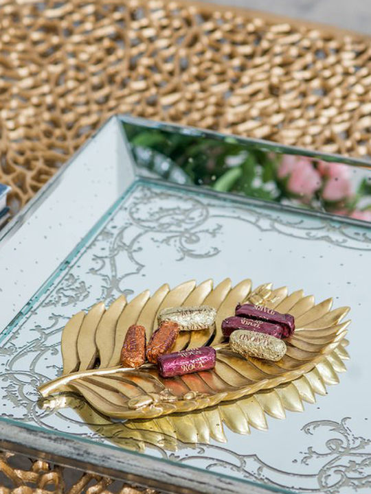 Artekko Leaf Διακοσμητική Πιατέλα Πολυρητίνης Χρυσή 28.5x17x2.5εκ.