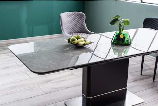 Pallas Ausziehbarer Speisetisch mit Keramikoberfläche in Grau Marmoroptik / Matt Schwarz 160(+50)×90×75cm