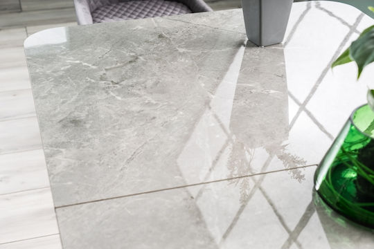 Pallas Ausziehbarer Speisetisch mit Keramikoberfläche in Grau Marmoroptik / Matt Schwarz 160(+50)×90×75cm