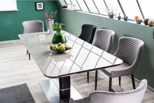 Pallas Ausziehbarer Speisetisch mit Keramikoberfläche in Grau Marmoroptik / Matt Schwarz 160(+50)×90×75cm