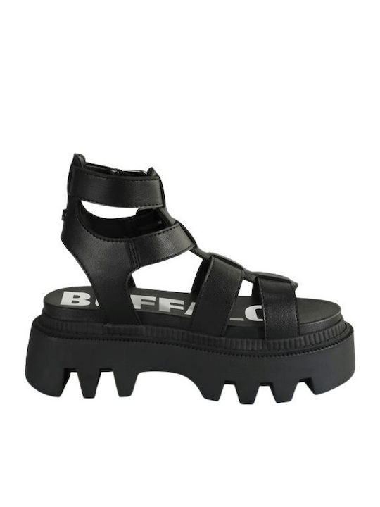 Flora Women's Flat Sandals with Strap in Black Color