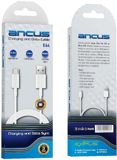 Ancus Flow E44 Regular USB 2.0 spre micro USB Cablu Alb 1m (34223) 1buc