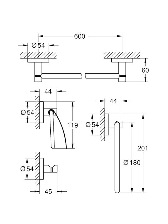 Grohe Essentials Επιτοίχιο Σετ Αξεσουάρ Μπάνιου Μεταλλικό Ασημί 4τμχ Grohe Essentials Επιτοίχιο Σετ Αξεσουάρ Μπάνιου Μεταλλικό Ασημί 4τμχ