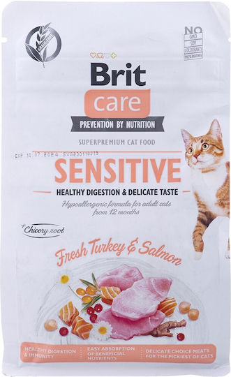 Brit Sensitive Ξηρά Τροφή χωρίς Σιτηρά & Γλουτένη για Ενήλικες Στειρωμένες Γάτες με Ευαίσθητο Γαστρεντερικό με Γαλοπούλα / Σολομό 0.4kg