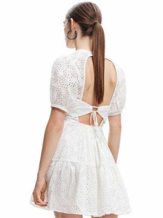 Desigual Mini Καλοκαιρινό All Day Φόρεμα Κοντομάνικο Λευκό