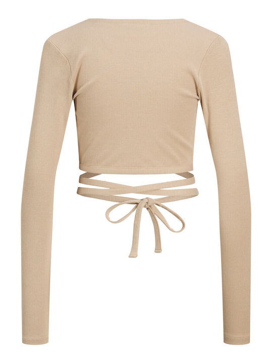 Γυναικείο Crop Top Μακρυμάνικο με V Λαιμόκοψη Brown / Incense